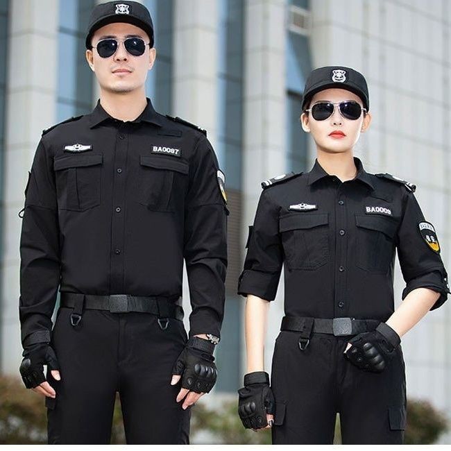 Free Shipping New Quick-drying Summer Security Work Uniform Black Ice Silk Short-sleeved suit Blue Thin Work Clothes