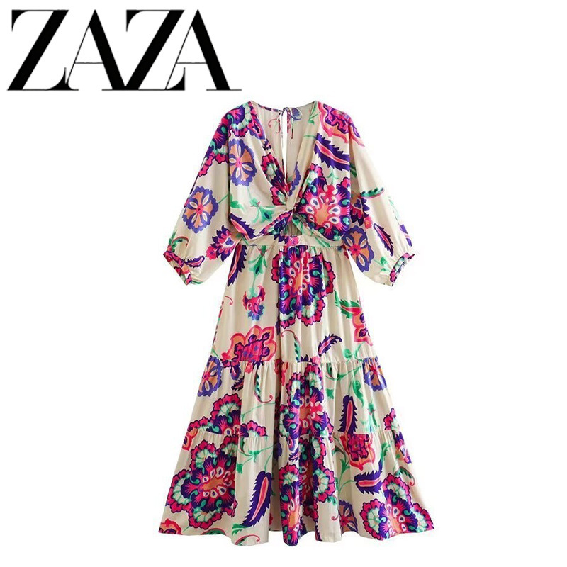 Zaza Self-Made European and American Style Wholesale Women's Clothing, Fashionable and Versatile, Casual Simple Printed Poplin Dress