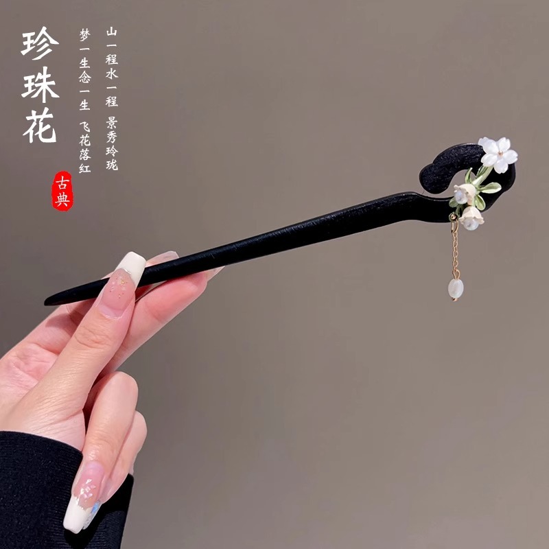 Pinzas de cabello de madera de madera negra antiguo estilo femenino de alta calidad nuevo estilo chino bordilla de cabello de cabello de caballo de estilo Hanfu paso de caballo de cabeza de falda