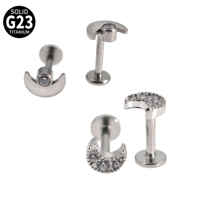 G23 Titanium 16G Moon Inner Tooth Titanium Alloy Diamond Lip Stud Earrings Piercing Jewelry Amazon Piercing
