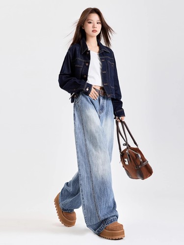 Decomposed Bamboo Joint Loose Bend Knife Jeans for Men and Women American Retro Wash Straight Leg Casual Pants