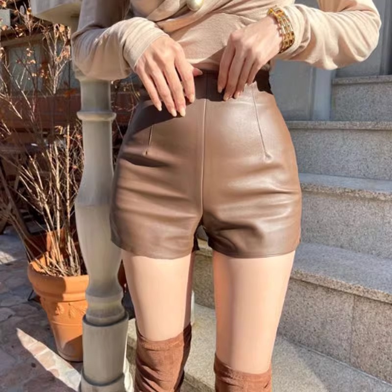 검은 가죽 반바지 여성 가을 겨울 한국 스타일 높은 허리 탄성 타이트 섹시한 캐주얼 힙합 댄스 외부 착용 핫 바지