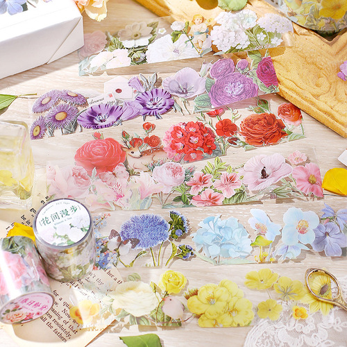 PET tape flowers cover the courtyard series retro literary and artistic flowers pull strip hand account decoration collage material 