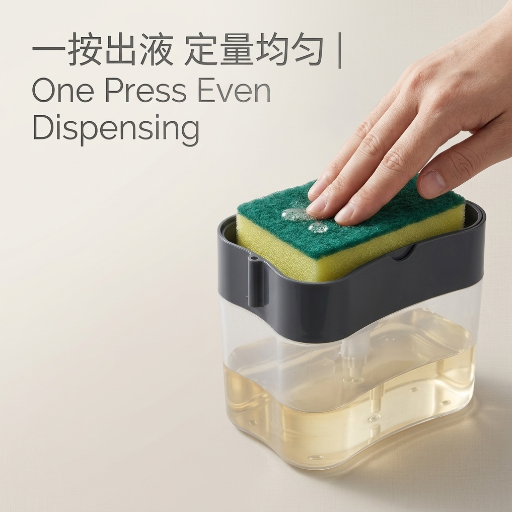 洗洁精按压器清洁锅刷厨房式加液盒百洁布洗碗刷锅皂液按压器厨房