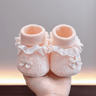 Baby shoes spring and autumn style baby girl princess pure cotton lace non-falling soft sole newborn 0-12 months pre-step shoes