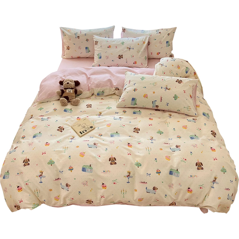 Temporada escolar cama de dibujos animados de cuatro piezas algodón puro algodón 2025 nueva funda edredón sábana dormitorio juego de tres piezas