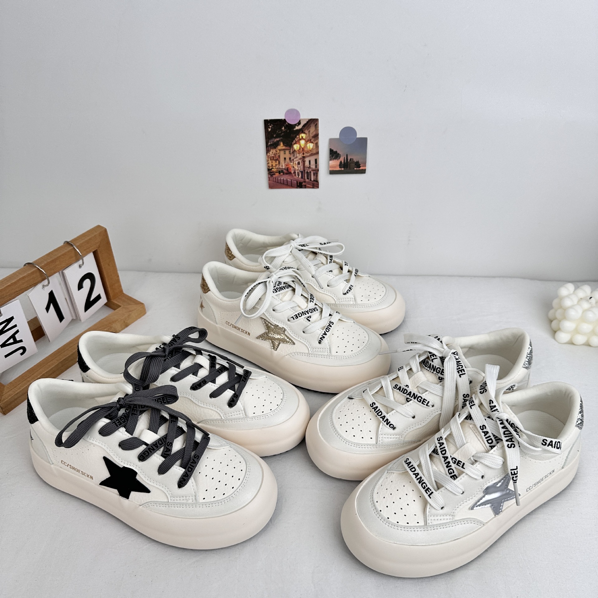 Zapatos blancos de suela gruesa para mujeres 2025 nuevos zapatos suaves y bonitos, zapatos de skate, papá 6612