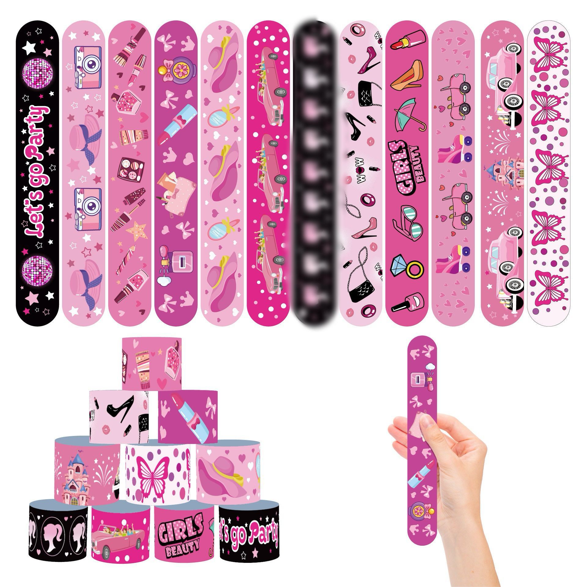 Nuevo cross-border rosa tema de la chica de la pulsera de la banda de dibujos animados de la pulsera de decoración de la fiesta rosa