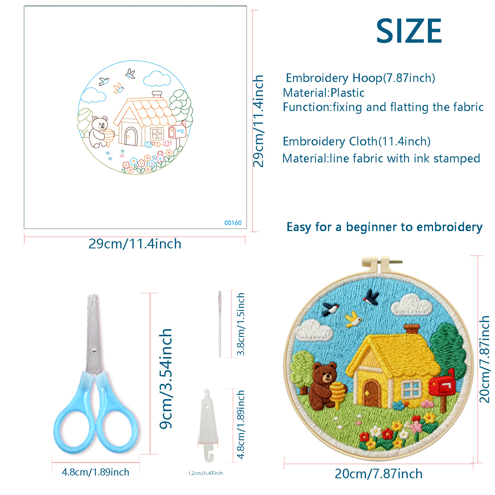 Nuevo transfronterizo primavera cabaña oso dulce dibujos animados principiantes bordado DIY material fábrica de paquetes al por mayor