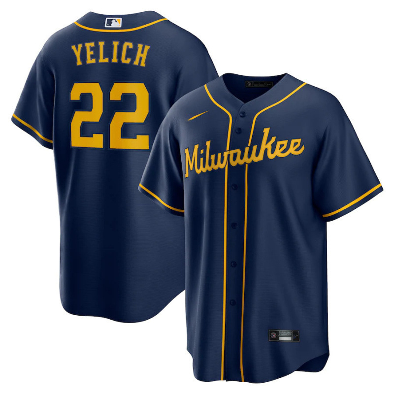 Mlb Milwaukee Brewers No. 22 Printed Embroidered Baseball Jersey Short-Sleeve Cross-Border In-Stock