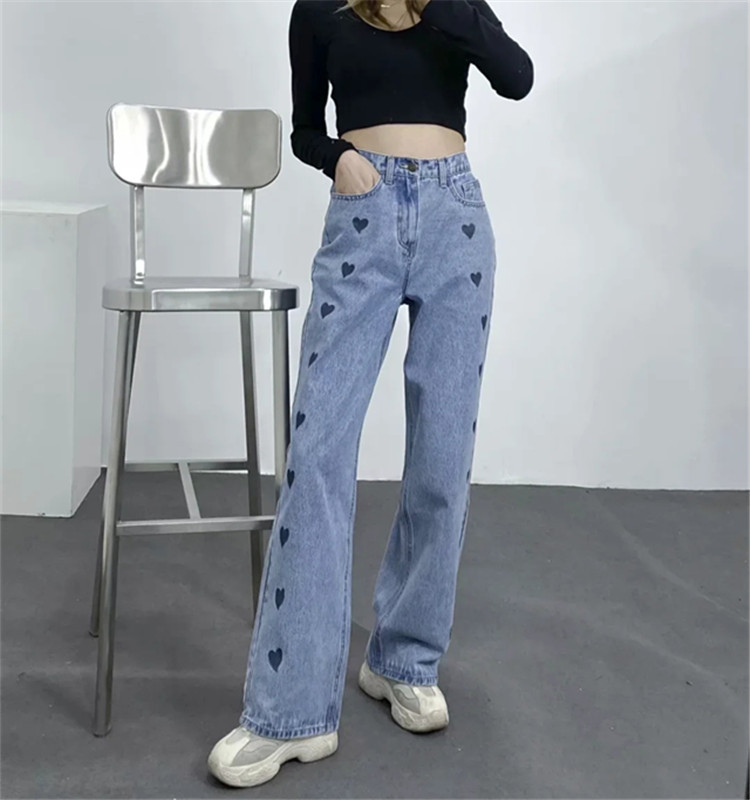 printing high waist slim denim trousers NSHS29355