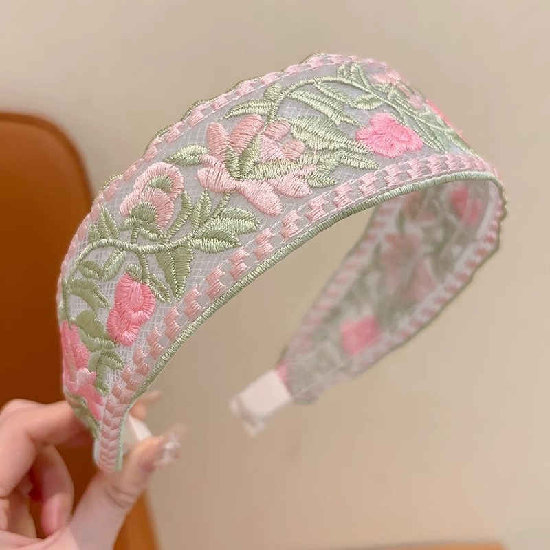 Nuevo estilo chino bordado flores para niños bandas de cabello niñas sensación de alto nivel de estilo nacional tela de flores de bordes anchos sin estrangular la cabeza