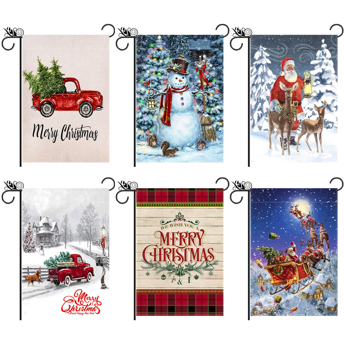 Cross-border special for Christmas series truck reindeer Christmas Snowman double-sided printing garden decoration garden flag flag_voghion.com