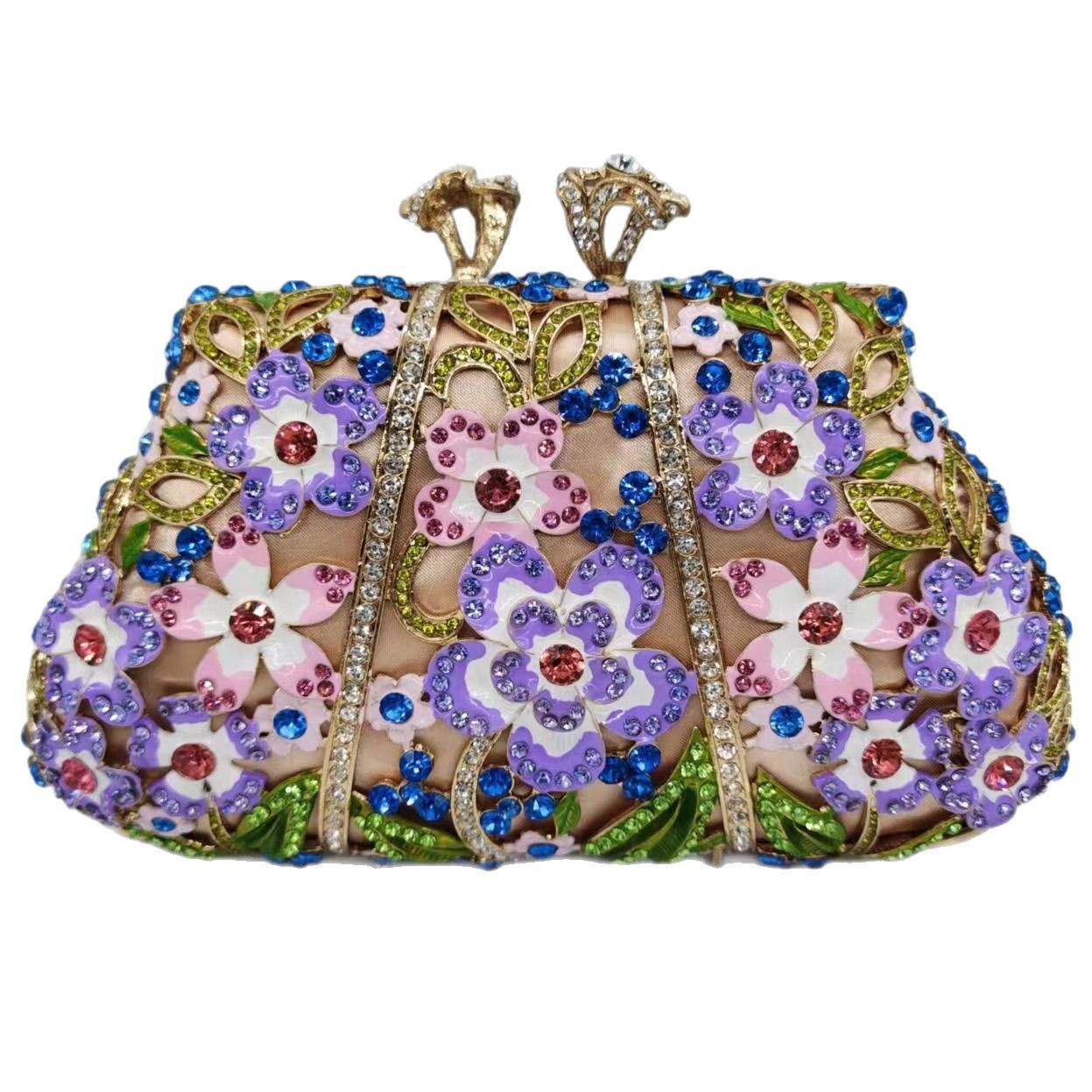 Bolsa de piedra flor nueva bolsa de color esmalte goteo de aceite de diamantes bolsas de banquete de diamantes de agua bolsas de mano de mujer