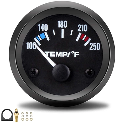 2-inch 52MM 12V black car water temperature gauge modified car instrument Fahrenheit 100-250 with sensor (water temperature gauge)