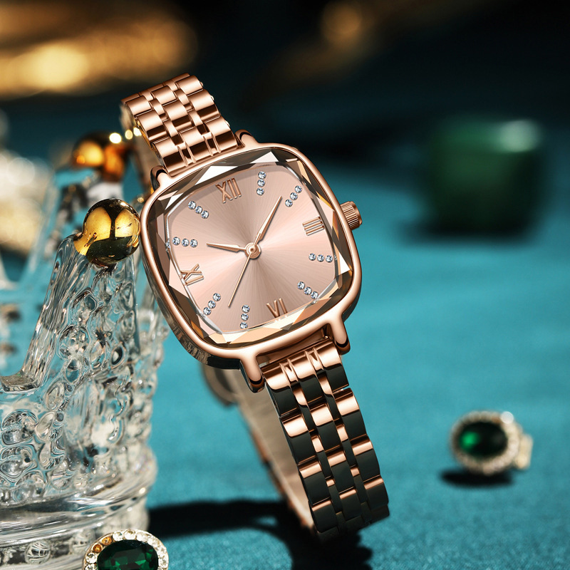 Square Women's Quartz Water Diamond Multi faceted Mirror Fine Band Watch Simple Fashion Versatile_voghion.com