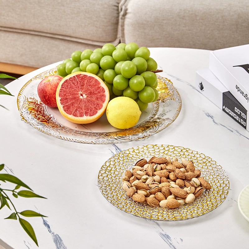 Бытовая тарелка для фруктов, пластиковая легкая роскошная тарелка для гостиной, тарелка для закусок, тарелка для фруктов, простой журнальный столик, тарелка для фруктов, изысканная тарелка для супа, золотая ремесленная тарелка