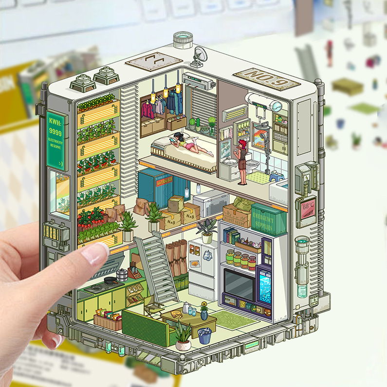 漫画造園ステッカー、さまざまなミニチュア世界 3D キャビン、リトルレッドブック減圧 DIY シーンハンドブックステッカー卸売 PET|undefined