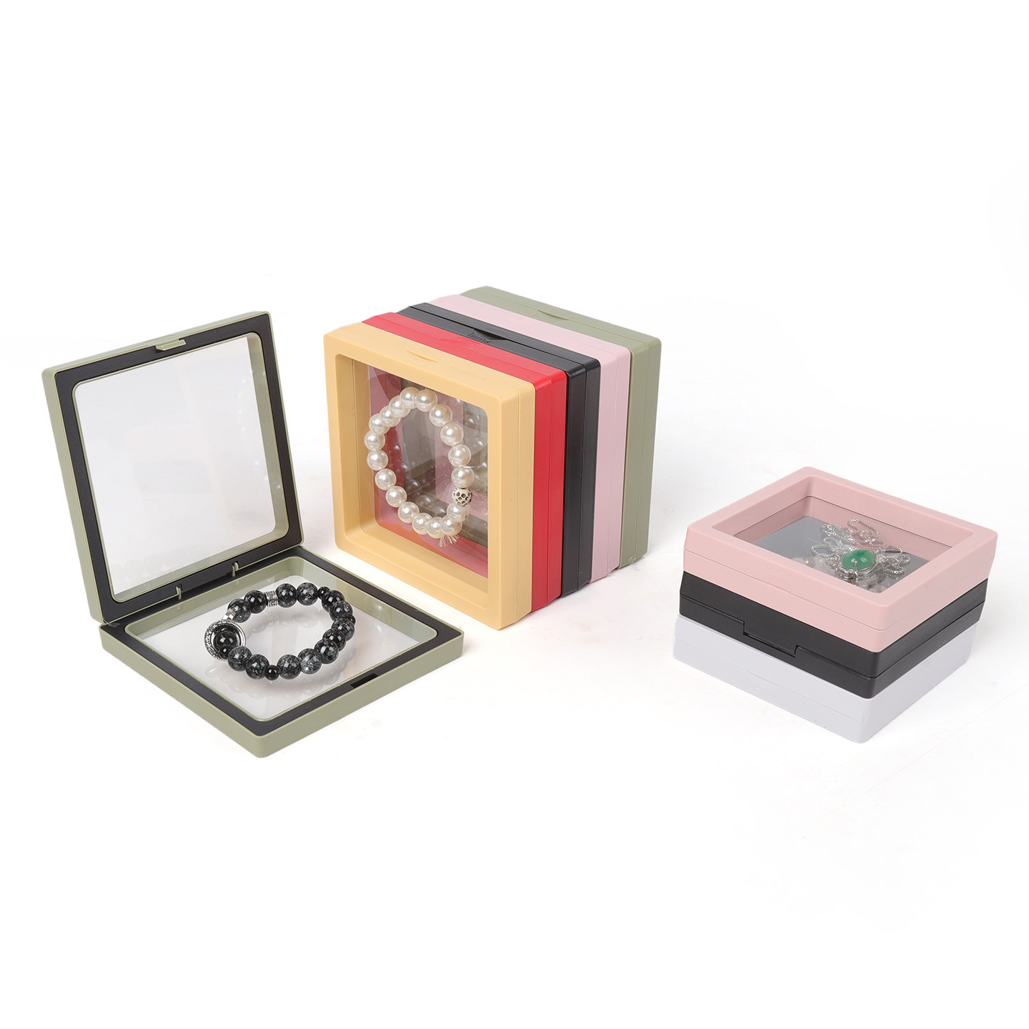 Caja de suspensión transparente de doble color pe caja de película de color collar caja de joyería joyería anillo caja de embalaje de pulseras image 4