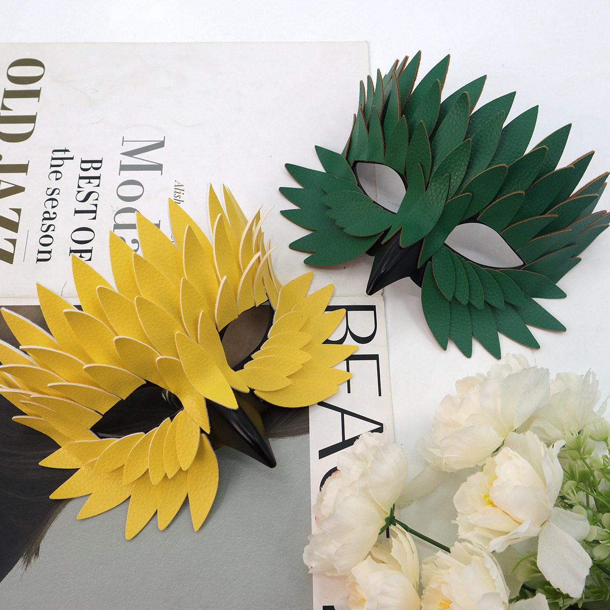 Transfronterizo exclusivo para Halloween nueva exquisita máscara de pico de pájaro, baile de maquillaje, mitad cara negra, búho de alto nivel, máscara de ojos