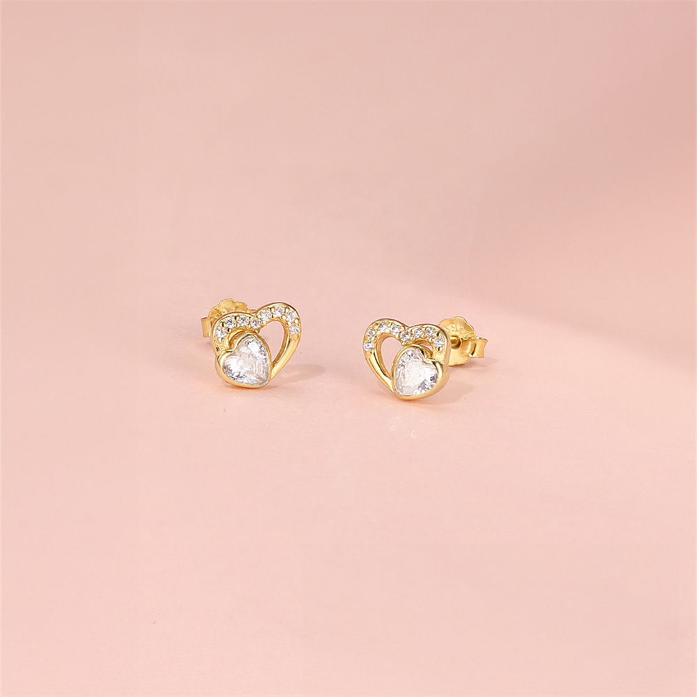 925 Sterling Silver Material Jewelry + Earrings 925 Sterling Silver Heart Shape Zircon Cable Chain Bracelets Earrings