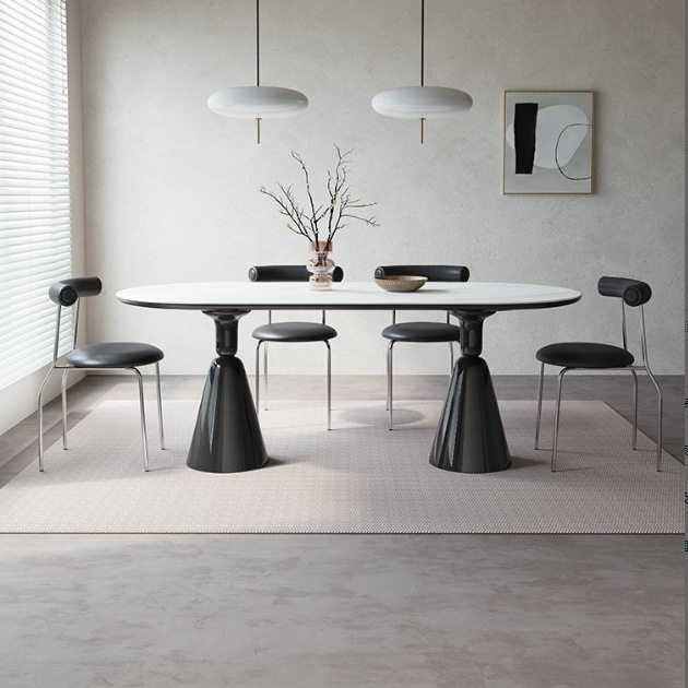 순백무늬 성배 식탁 + 블랙 다리 [더블 라운드]