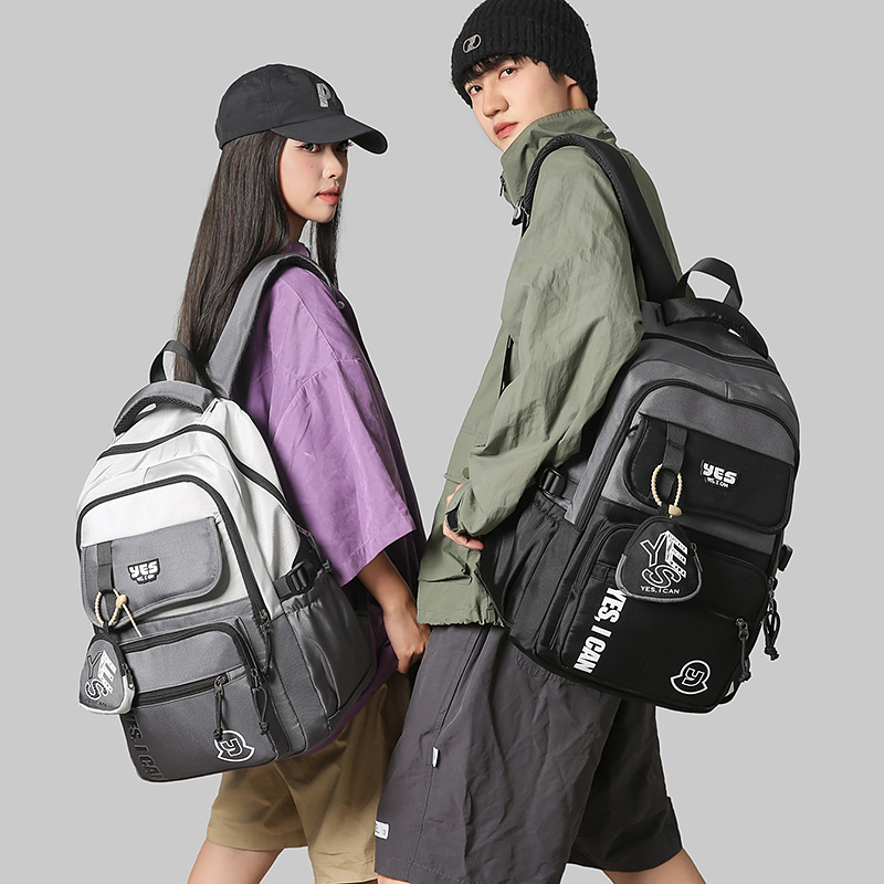 School Bag Female Ins Style New Junior High School Student Large Capacity Backpack High School Student School Bag Simple Contrasting Color Lightweight Backpack