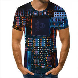 春夏外贸跨境热卖时尚抽象T恤3D数码印花短袖主板个性男女同款潮