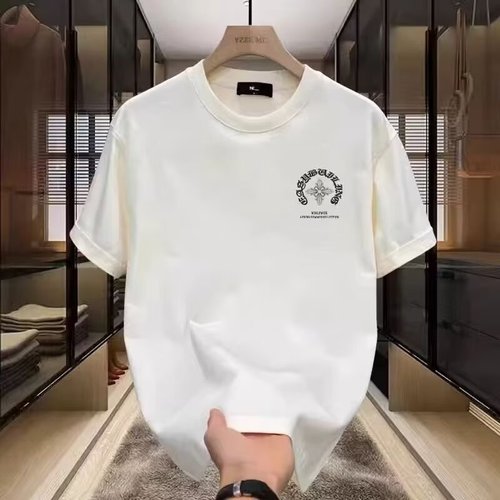 Men's Short Sleeve T-Shirt Fashion Summer Loose Simple Heavyweight Youth Casual Top Five-Button Sleeve