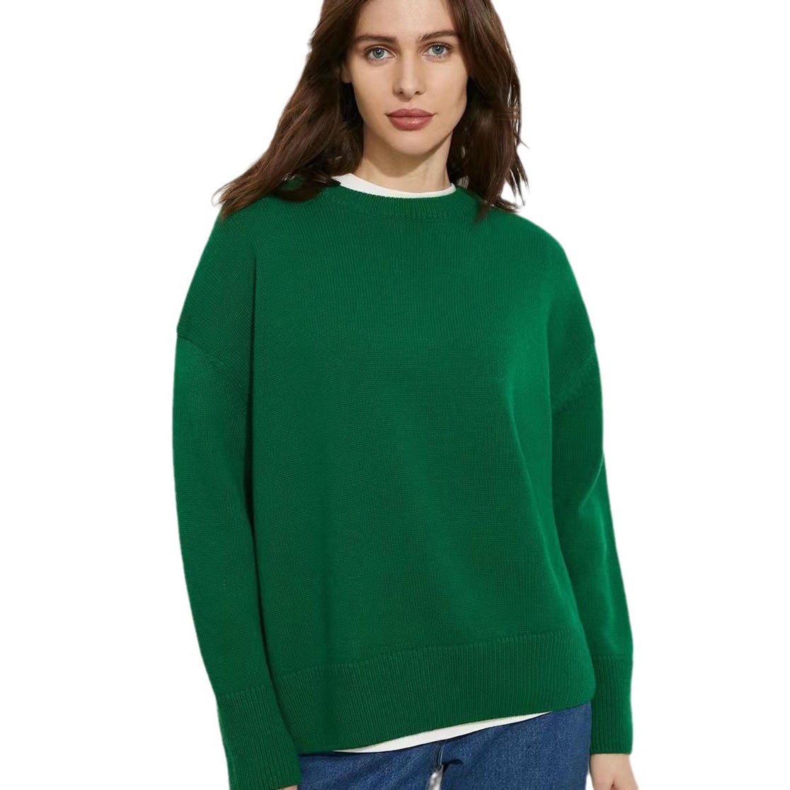 2025俄罗斯跨境秋冬新款圆领纯色套头休闲软糯毛衣浅灰色卡其色