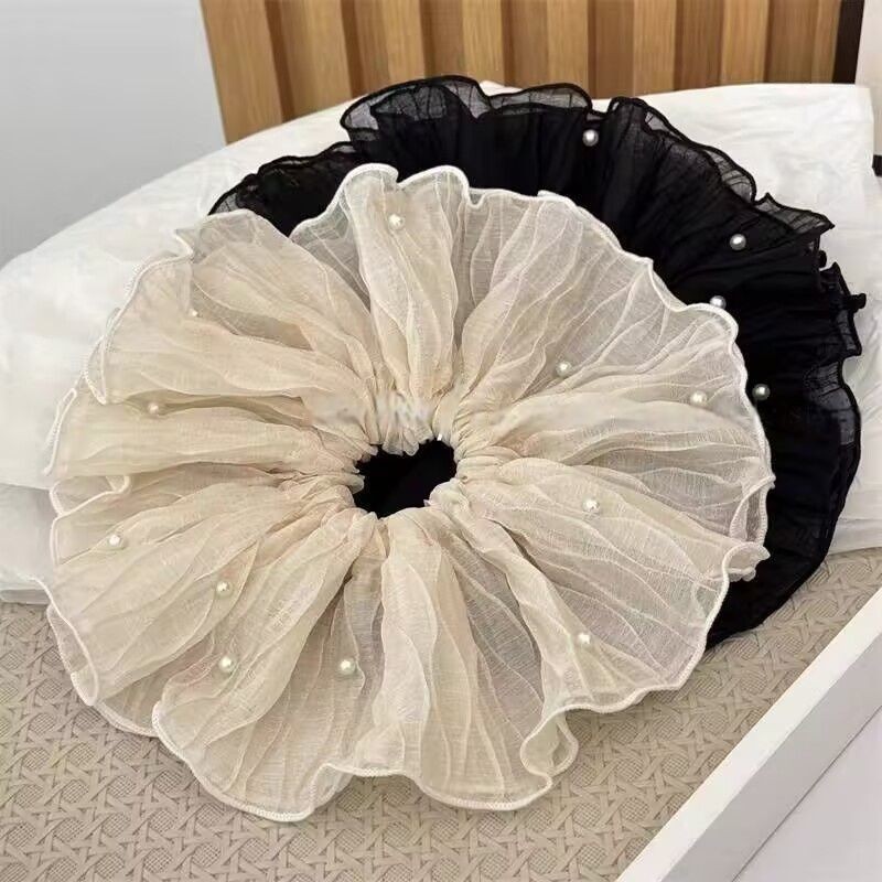 韓国風の気質プリーツパール付き大きなつばのヘアゴム、高級ヘアゴム、スーパーフェアリーの新しいヘアゴム|undefined