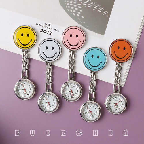 Factory wholesale smiling nurse watch round multi-color nurse watch for students boys and girls exam pocket watch medical wall clock necklace watch