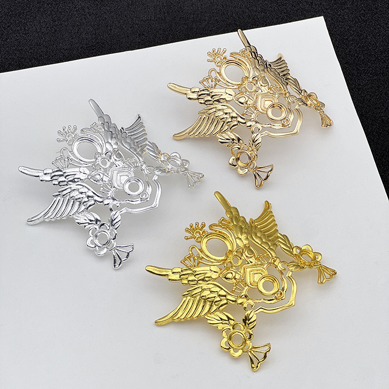 New alloy Phoenix Yu Fei hair crown DIY antique Han clothing hair bundle headdress hairpin step electrophoresis plating accessories