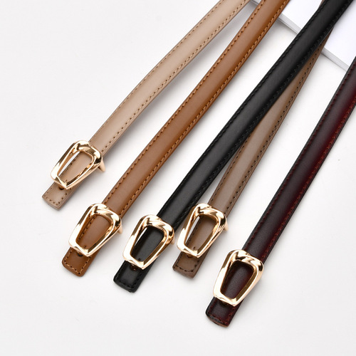 New Genuine Leather Thin Belt Women's Fashion Belt with Skirt Simple and Trendy Thin Trouser Belt Korean Style Women's Thin Belt Wholesale