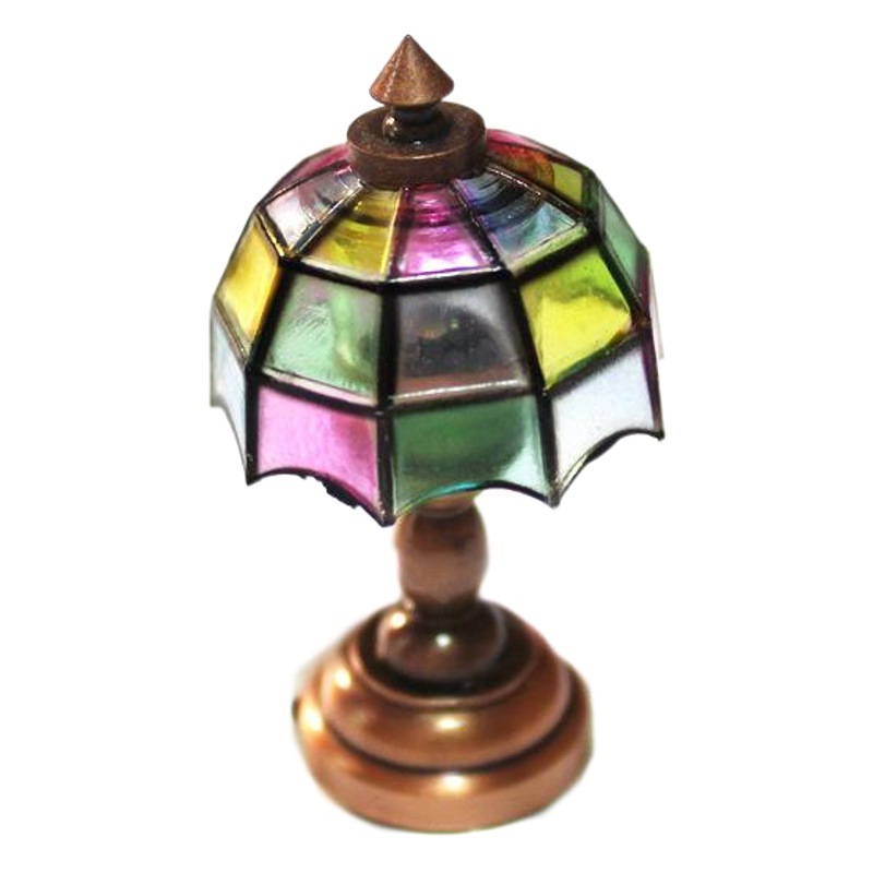 1:12 casa de muñecas accesorios casa muñecas Tiffany lámpara de mesa se iluminará sin poder luz LED interruptor palanca