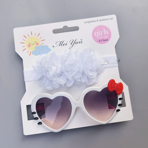 Children's hairband sunglasses set, sunglasses and belt combination, cartoon style sunshade glasses, solid color chiffon flower hair accessories