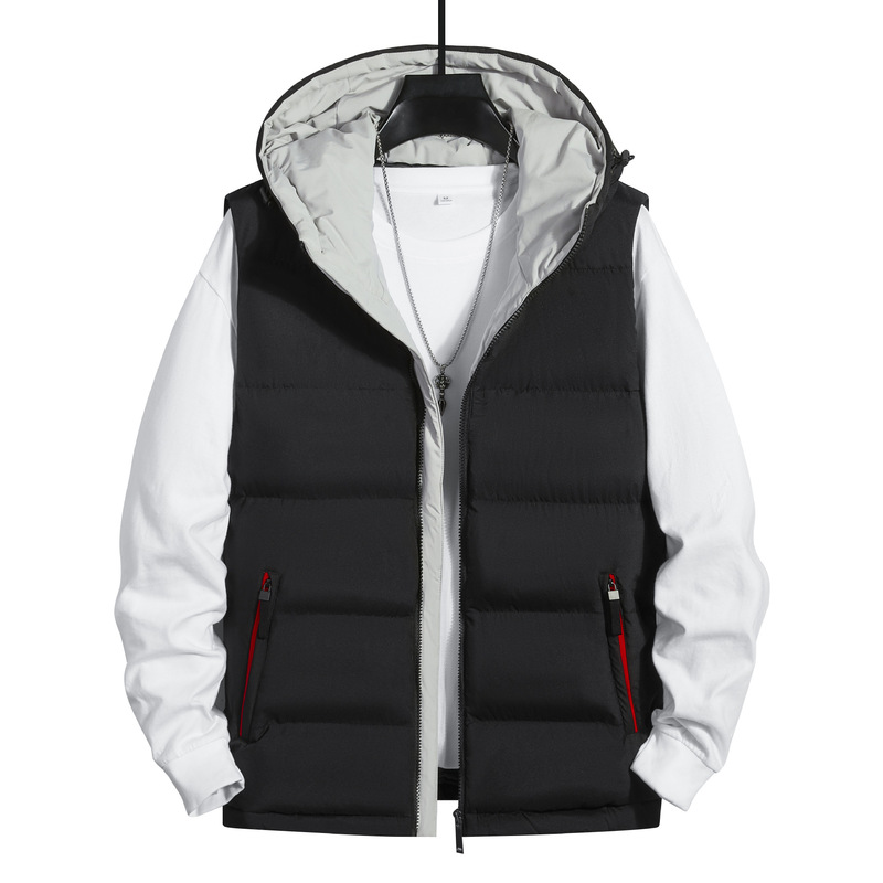 Vest Men's Autumn and Winter New Sports Casual Hooded Youth Cross-border Solid Color Casual Sleeveless Vest Vest