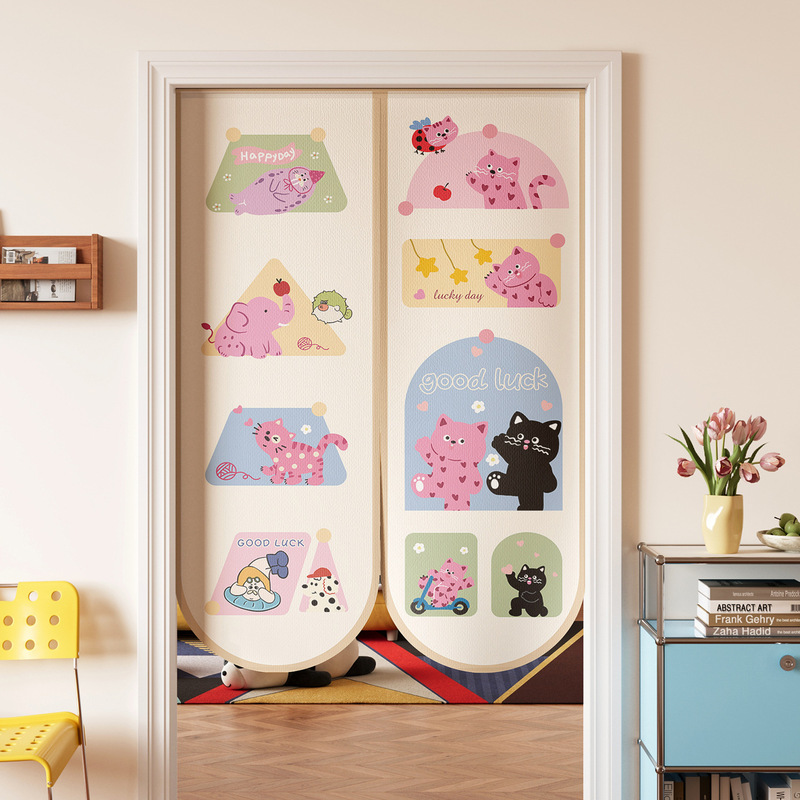 Dopamine-Shaped Door Curtain Partition Curtain, No-Drill Half-Length Short Curtain for Bedroom and Kitchen, Half Curtain Hanging Curtain