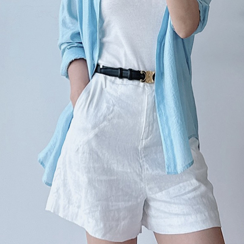 Italian Hm Linen High-Waisted Wide-Leg Shorts for Women, Summer Breathable Slimming A-Line Five-Point Shorts, Simple and Versatile Solid Color