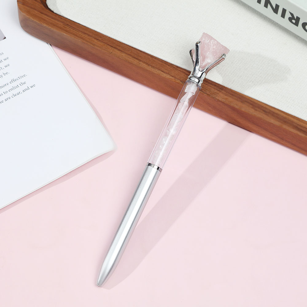 Estudiantes de escritura de cristal natural piedra crudo lápiz de escritura papelería arena flotante lápiz de bola de alta calidad regalos publicidad lápiz de firma