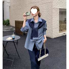 春秋季韩版大码洋气半身裙衬衫披肩休闲三件套胖mm时尚显瘦套装女