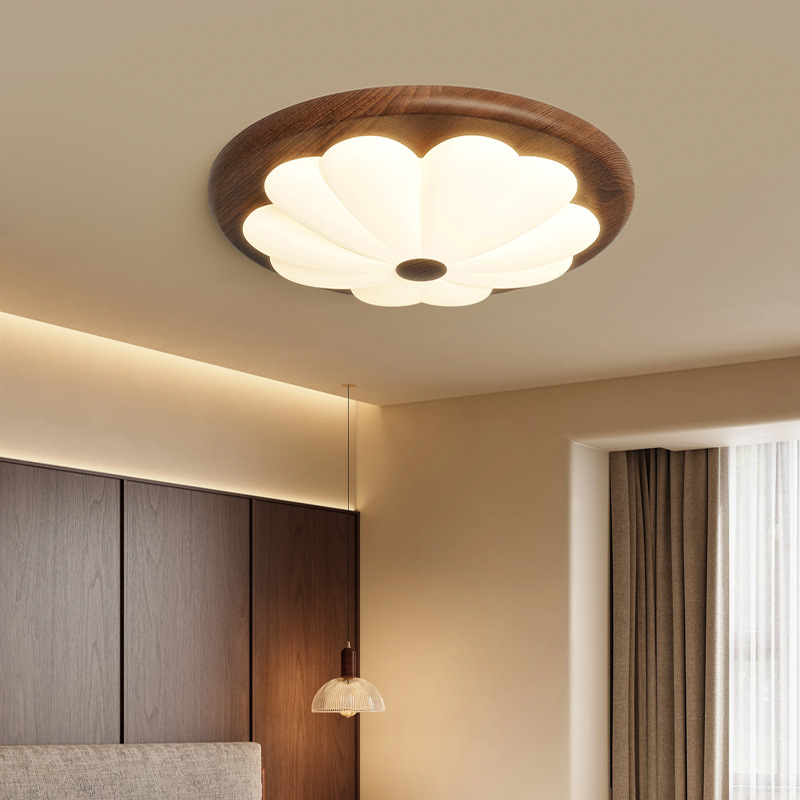 Lámpara de techo de crisantemo arrugado pequeño de estilo antiguo, lámpara de habitación de dormitorio, sala de estudio retro francesa, lámpara LED de alta gama de espectro completo