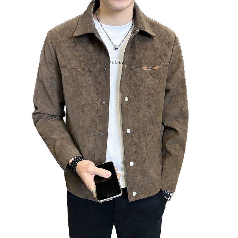 boy 2025 New Autumn Suede Men's Versatile Short Coat Turn-Down Collar Casual Jacket Trendy Brand_voghion.com