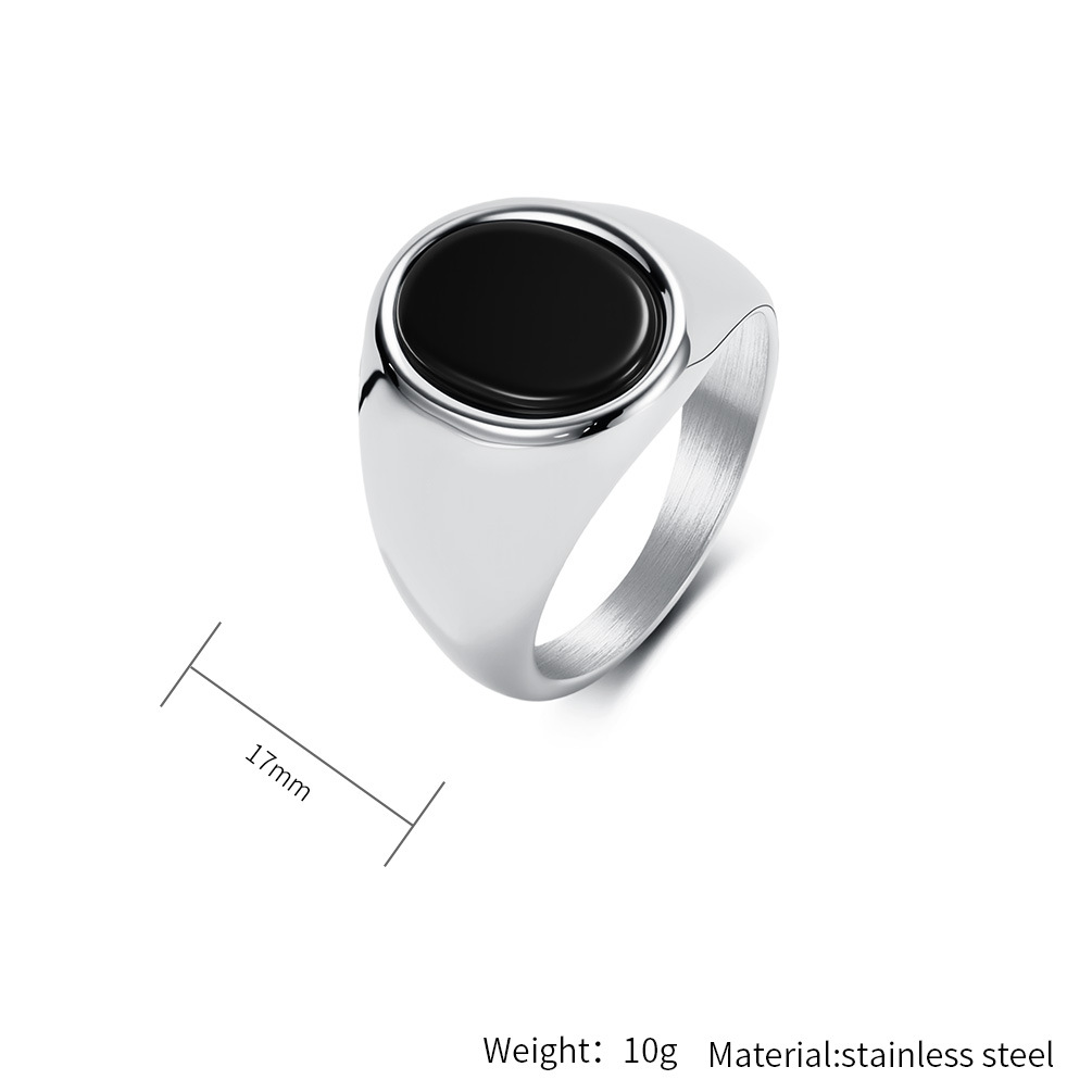 Minimalistischer Herren Ring Aus Edelstahl Mit Schwarzem Schmuckstein_voghion.com