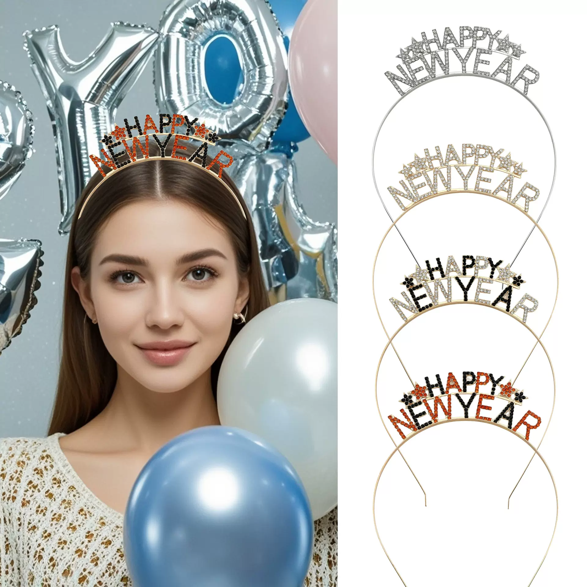 新款时尚带字母发箍HAPPY NEW YEAR新年快乐头箍环保金属头饰发饰