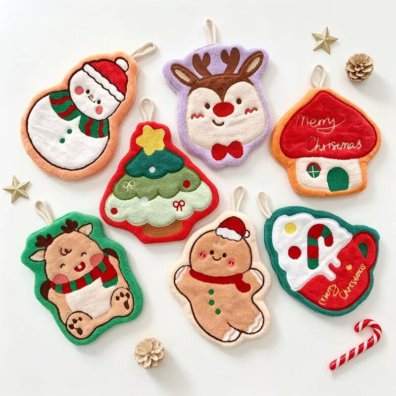 Fairy Tale Christmas Hangable Household Coral Fleece Hand Towel Cute Christmas Gift Cartoon Cleaning Cloth Bathroom Christmas