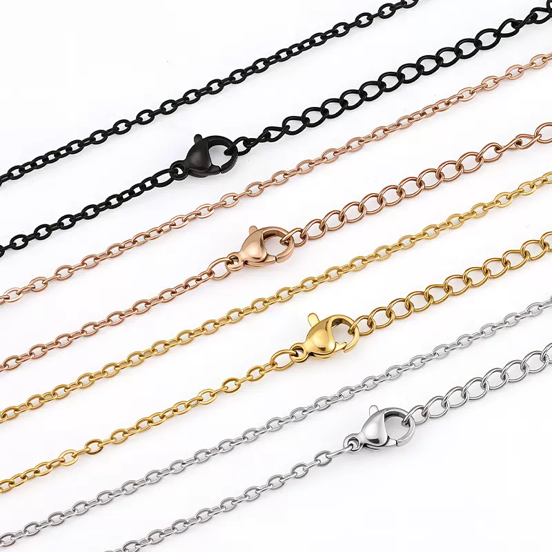基础链扁O十字链项链素链不锈钢配饰 DIY项坠个性手作材料细链子