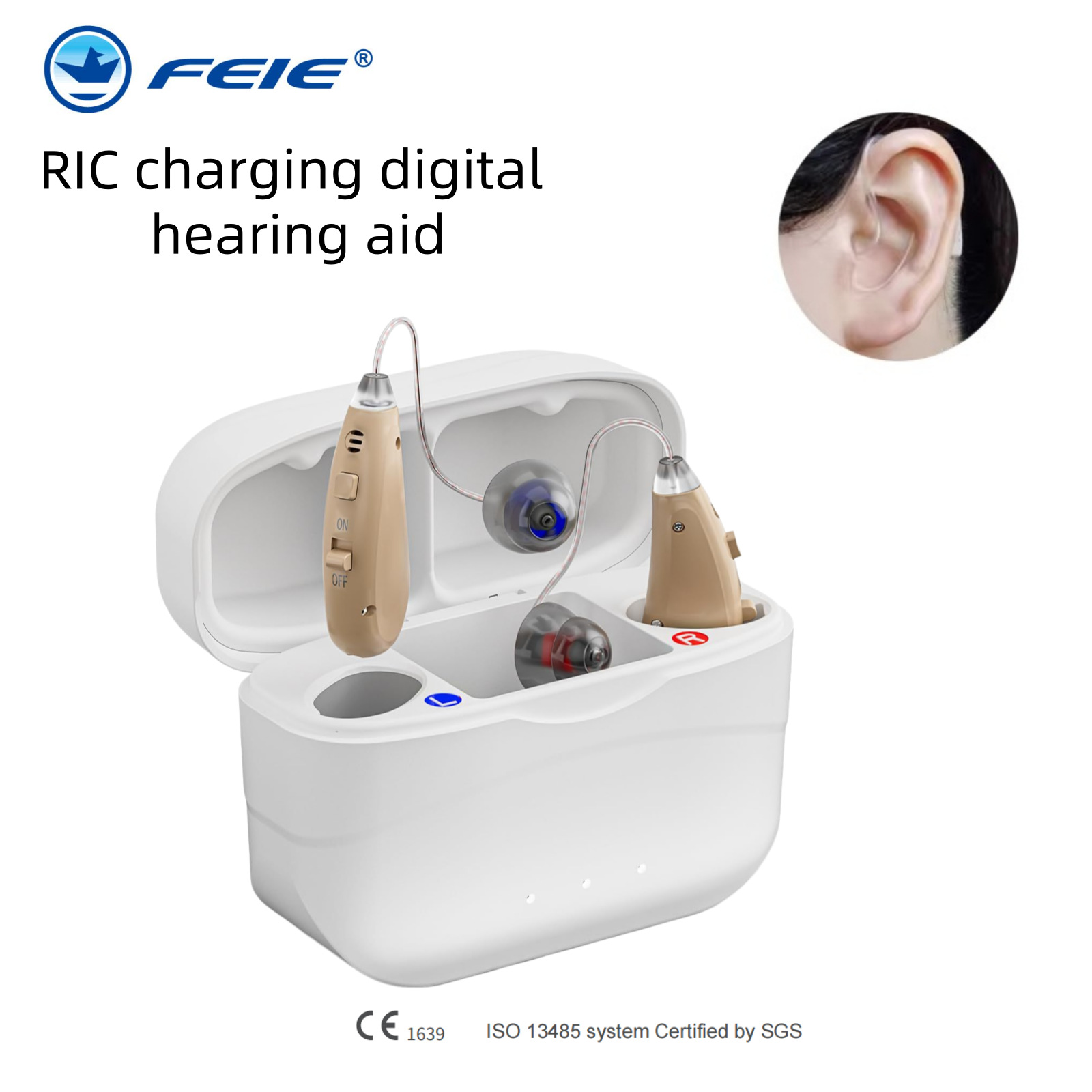 飞鹅跨境新款充电款助听器对装耳背助听器老人助听器HEARING AID