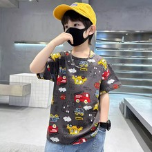 男女童卡通印花汽车短袖T恤2025韩版夏装中大童洋气时髦纯棉上衣