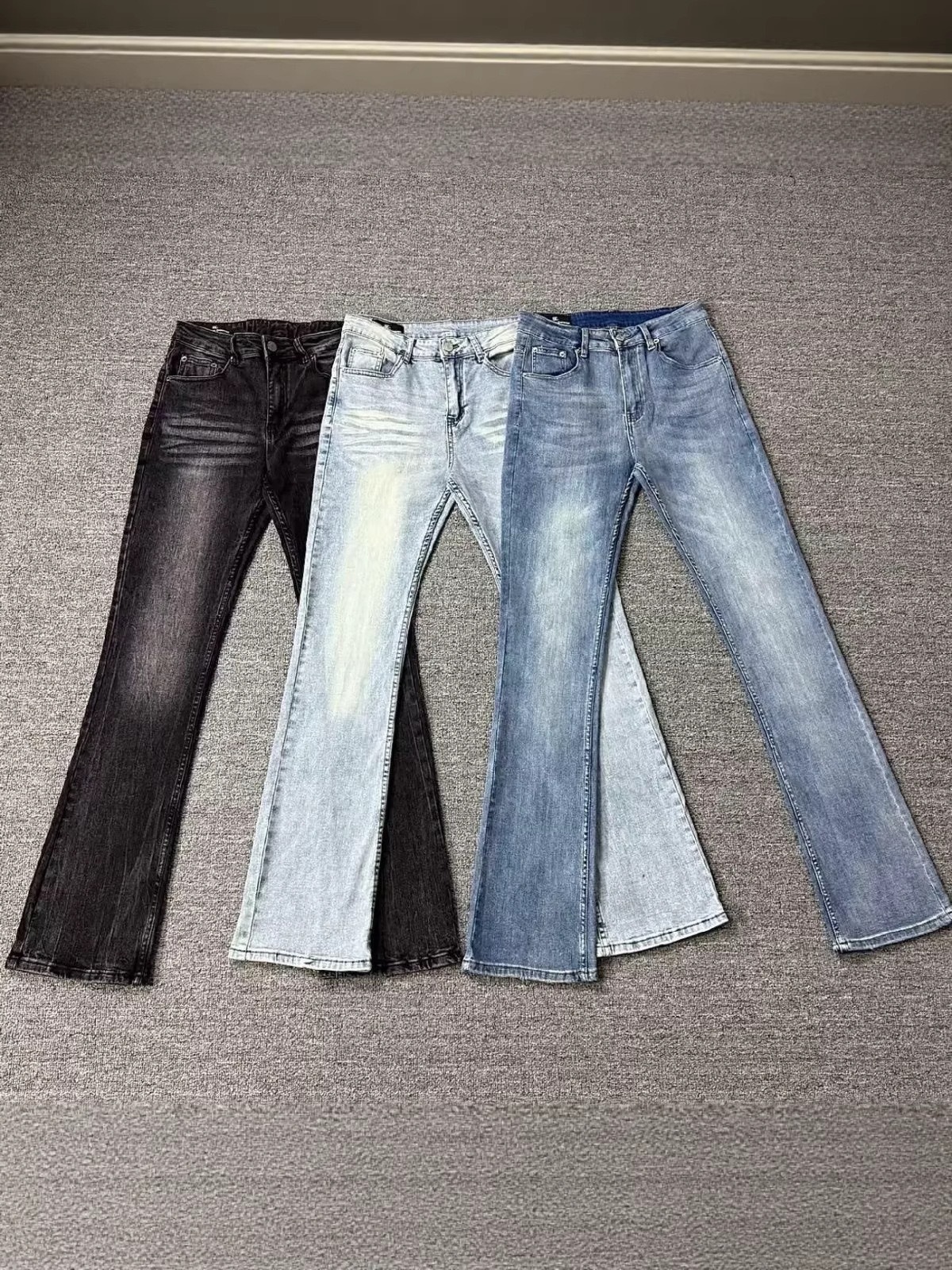 Women's American High Street 517 Cleanfit Jeans – Heavyweight Ice Blue Washed Stretch Flared Denim With Whiskering_mkmklike.com